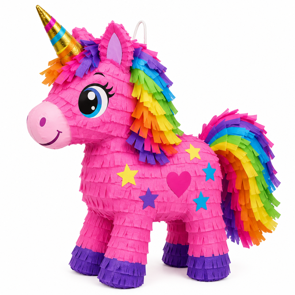 Piñata temática infantil de unicornio en colores brillantes